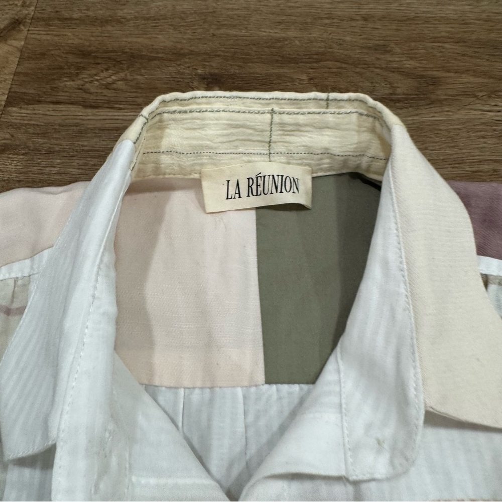 LA RÉUNION Patchwork Crossover Shirt Women's Oversized Boxy Summer‎ Boho - Picture 7 of 8